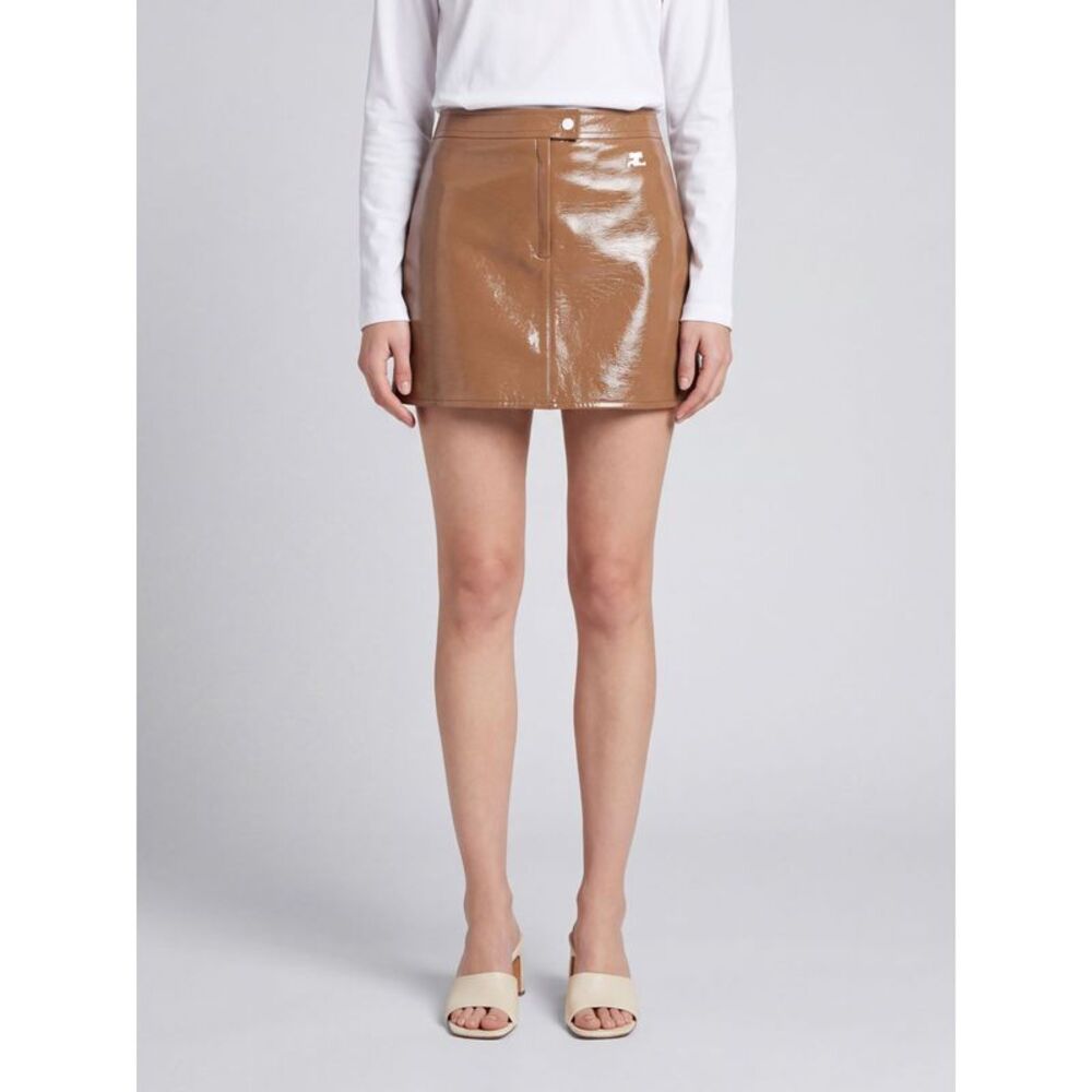 Courreges Women Courri�Ges Embroidered Logo Coated Cotton Pencil Mini Skirt